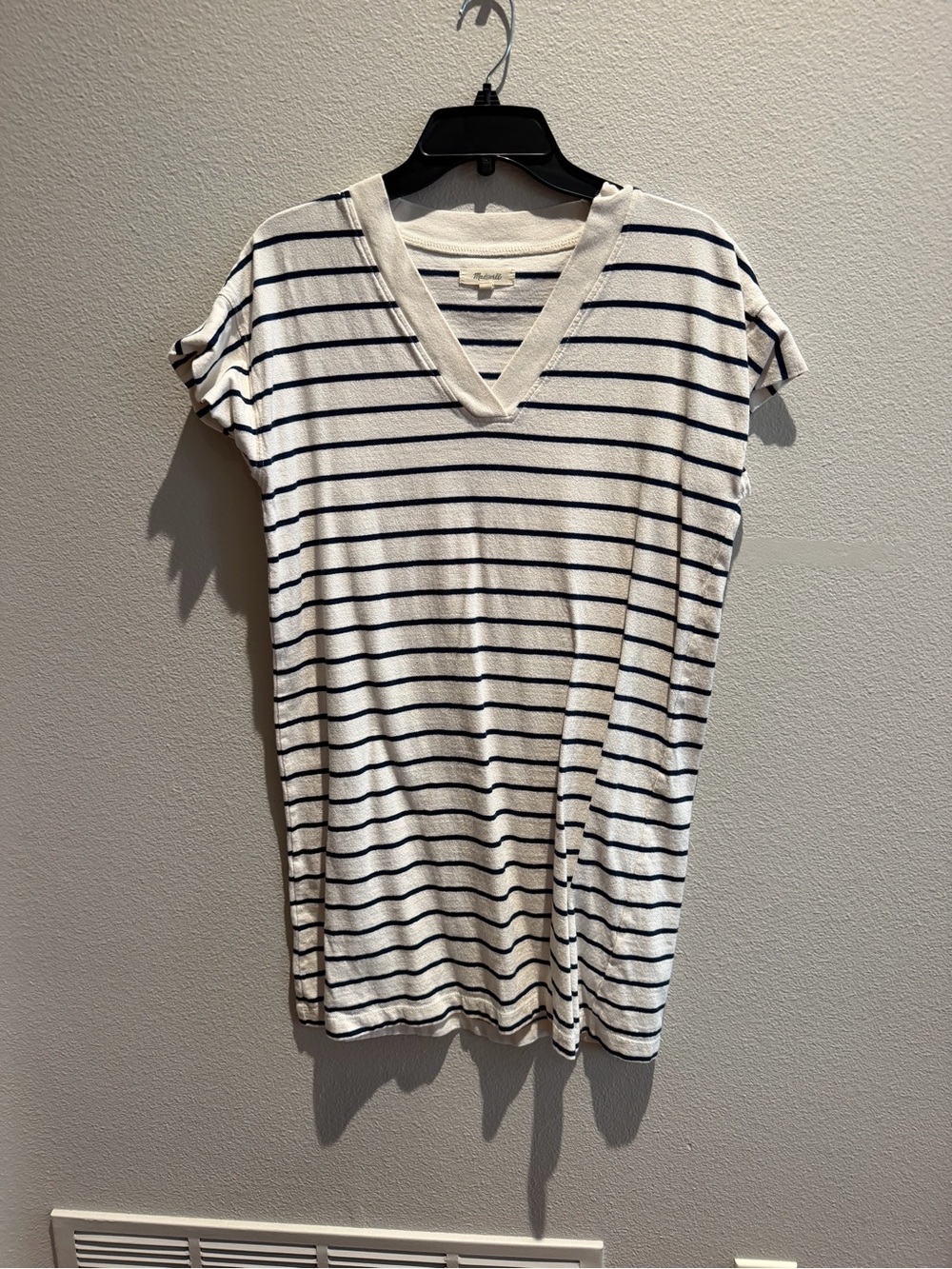Madewell White V-Neck dress with Navy Stripes